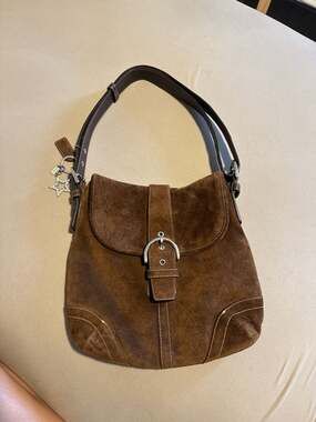 Coach Soho Brown Suede Flap Hobo Shoulder Bag with Star Charm